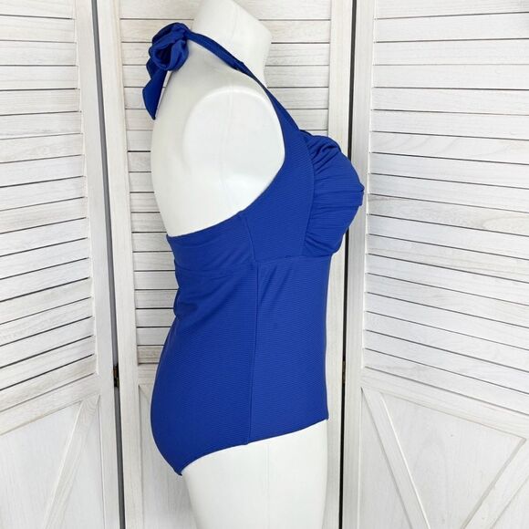 Ibiza Ribbed Halter One Piece Swimsuit Royal Blue Plus Size 1X - Picture 4 of 12